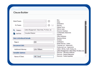 BigHand Document Creation - Clause Builder Screen shot of prodcut