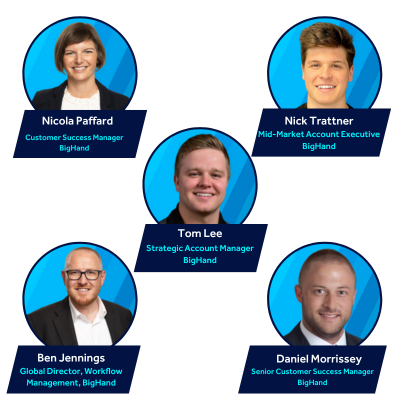 Nick Trattner, Tom Lee, Nicola Paffard, Ben Jennings, Daniel Morrissey of BigHand