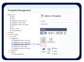 Template Management screenshot from BigHand's Document Creation