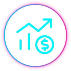 Financial growth icon with an upward-trending arrow, bar chart and dollar symbol.