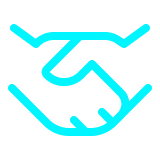 Cyan handshake icon representing commercial alignment and collaboration.