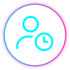 Person icon with a clock representing time tracking and resource management.