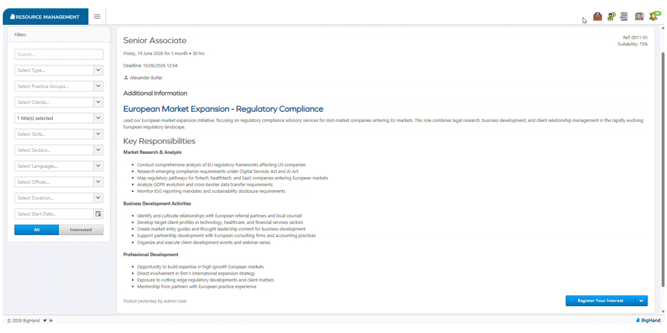 Register Interest in Work 