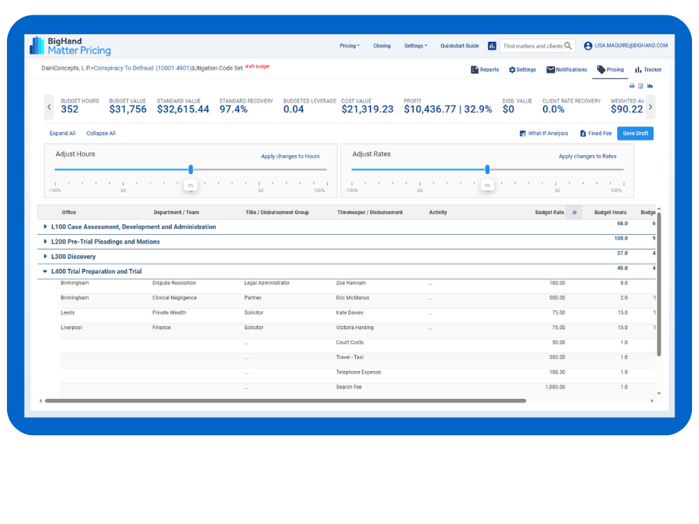 BigHand Matter Pricing screenshot and a guy working on his computer
