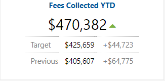 A table showing Fees collected YTD, Iridium Business Intelligence