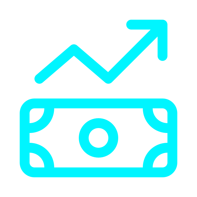 up arrow and money icon in light blue